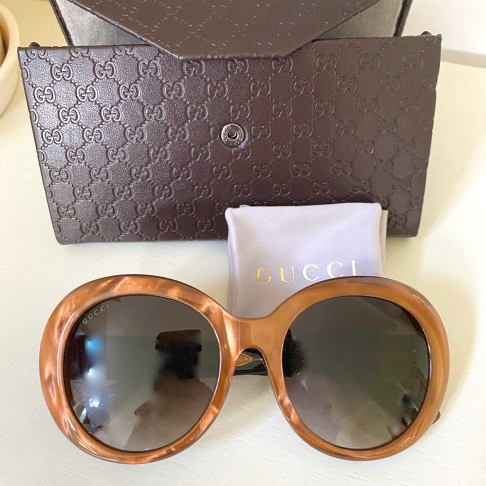 Gucci  women round frame tortoiseshell acetate sunglasses